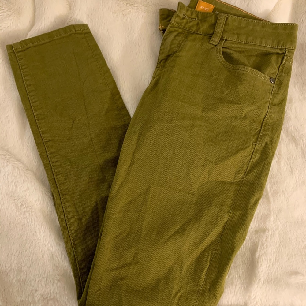Olive green jeans by Pilcro & the letterpress